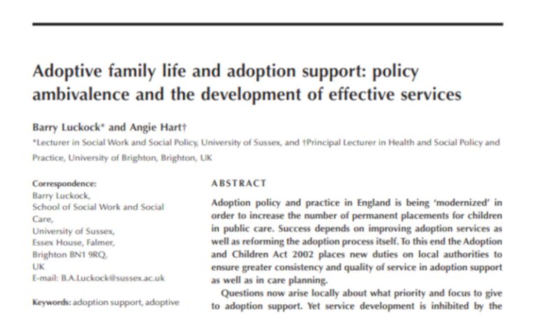 Adoptive family life and adoption support: policy ambivalence and the development of effective services