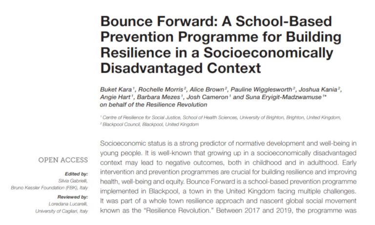 Bounce Forward School-Based Prevention Programme for Building Resilience in a Socioeconomically Disadvantaged Context