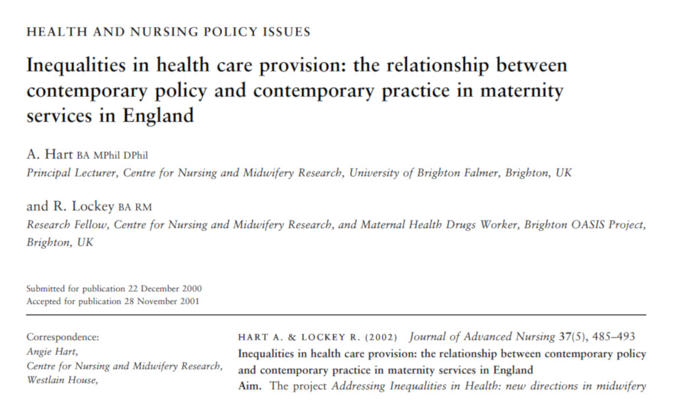 Inequalities in health care provision: the relationship between contemporary policy and contemporary practice in maternity services in England