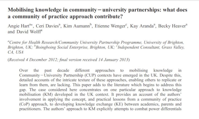 Mobilising knowledge in Community-University Partnerships