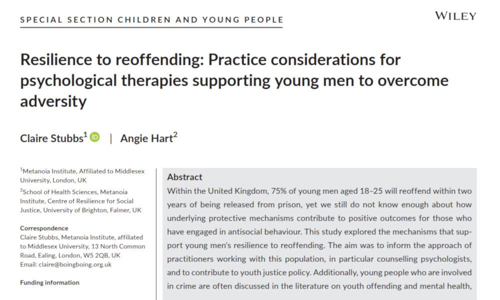 Resilience to reoffending: Practice considerations for psychological therapies supporting young men to overcome adversity